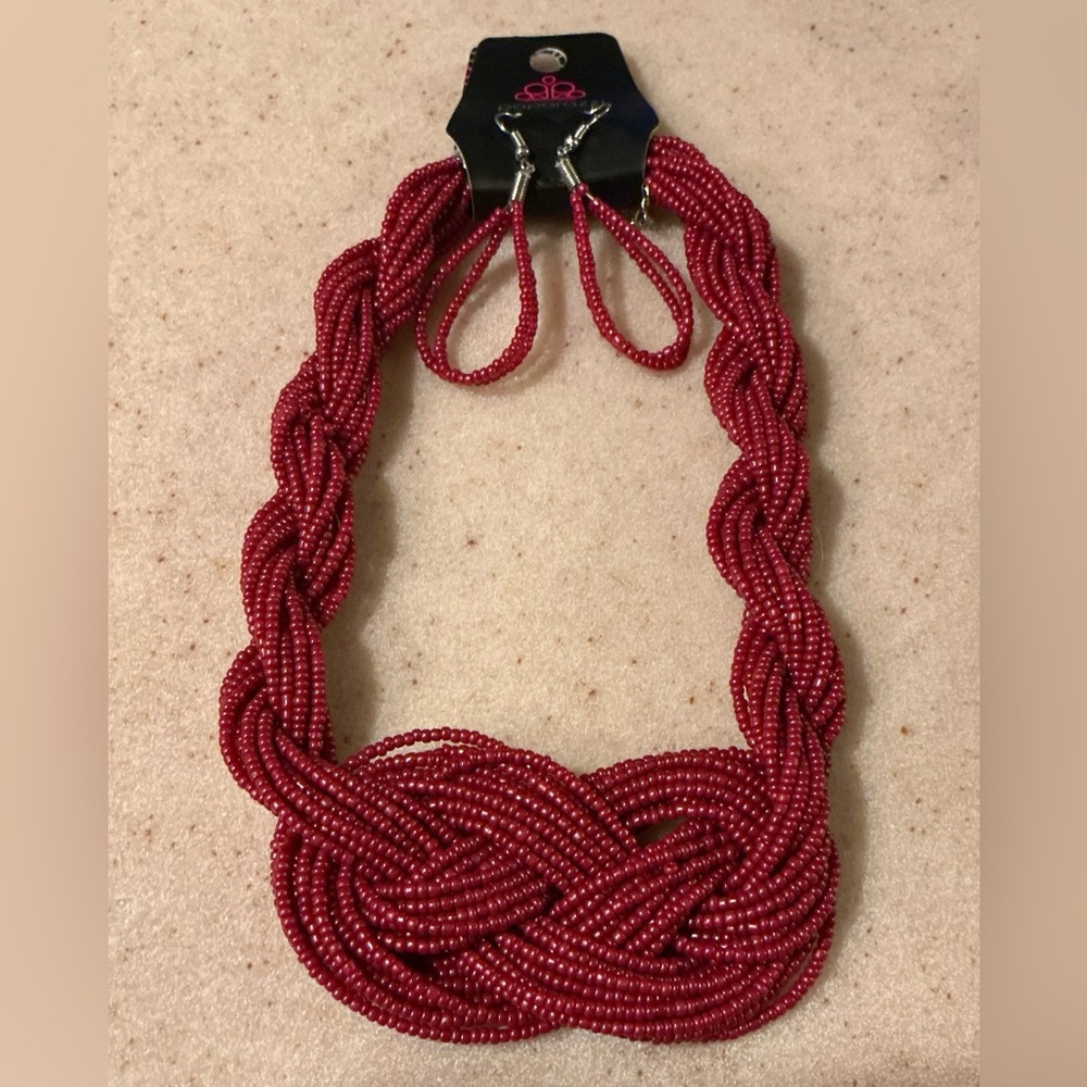 Paparazzi Twisted Red Beaded Necklace Set